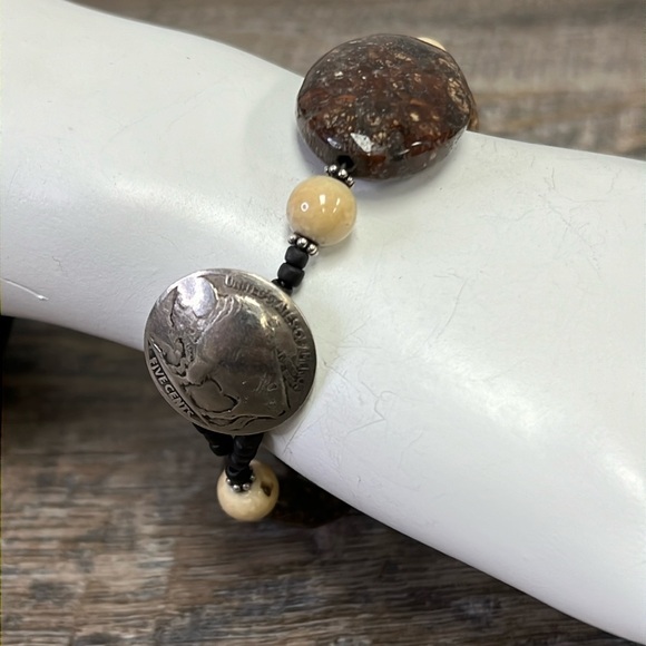 Chunky Natural Stone Buffalo Coin Bracelet - Picture 2 of 7